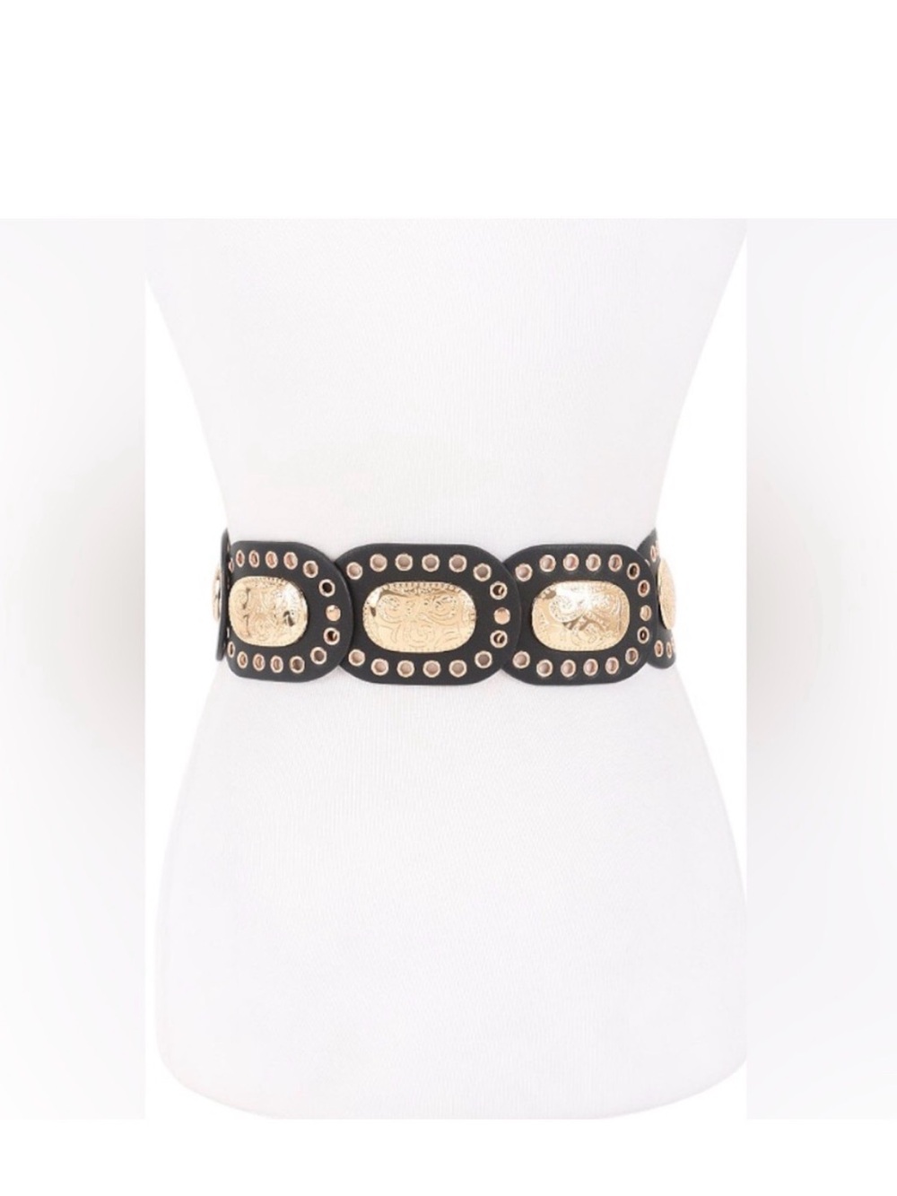 Black & Gold Vegan Leather Western Concho Statement Belt
